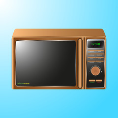 Obraz premium Realistic Microwave isolated on blue background, Appliances