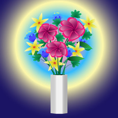 Abstraction Vase with flowers on a violet background