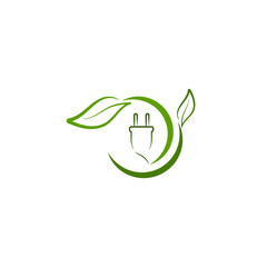 Green eco energy logo with leaf and power plug