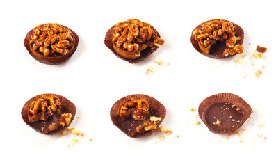 Different stages of a nut pie eaten.