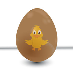 3D Easter egg with cute chick on white background