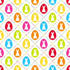 Colorful Easter seamless pattern vector background woth rabbits and eggs
