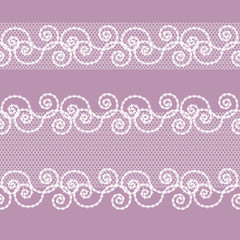 vector seamless lace braid, lilac and white color
