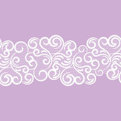 vector seamless lace braid, lilac and white color
