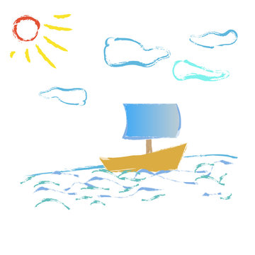boat on the waves of the sun sunshine vector illustration blue background