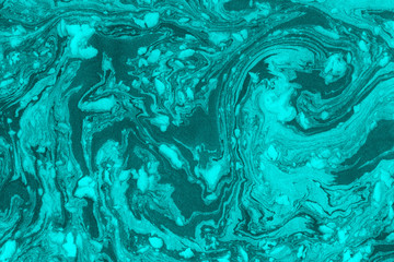 Suminagashi marble texture hand painted with cyan ink. Digital paper 859 performed in traditional japanese suminagashi floating ink technique. Sublime liquid abstract background.