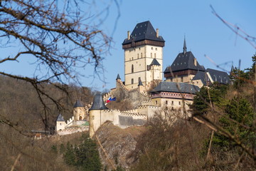 Fototapeta na wymiar Gothic castle Karlstejn founded by Charles IV, Holy Roman Emperor and King of Bohemia, Bohemia, Czech Republic on a sunny spring day