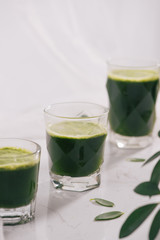 Healthy green smoothie. Natural, organic healthy juice in bottle for weight loss diet