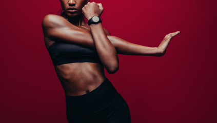 Woman doing warmup stretching workout