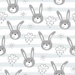 Seamless pattern with cute little bunny. vector illustration