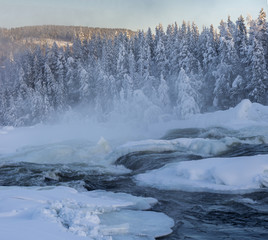 the winter in swedish Lapland, waterfall