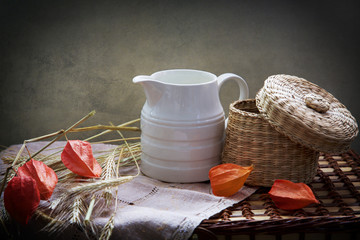 food, milk, cup, drink, white, jug, breakfast, tea, pitcher, table, healthy, isolated, pottery, beverage, vase, ceramic, object, bowl, coffee, glass, sake, sweet, kitchen, traditional,