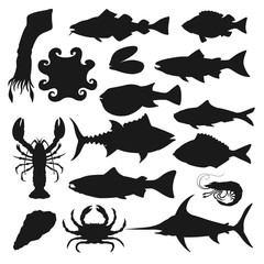 Seafood silhouette set