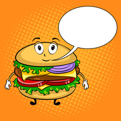 Burger cartoon pop art vector illustration
