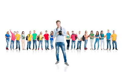 Fototapeta premium Group of young teenage people isolated on white