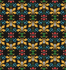 Vector damask seamless pattern background colorful curve spiral vortex cross leaf flower