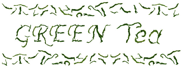 Fototapeta na wymiar green tea leaves isolated on white background, top view