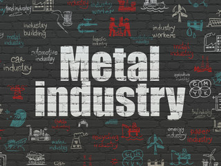 Industry concept: Painted white text Metal Industry on Black Brick wall background with  Hand Drawn Industry Icons