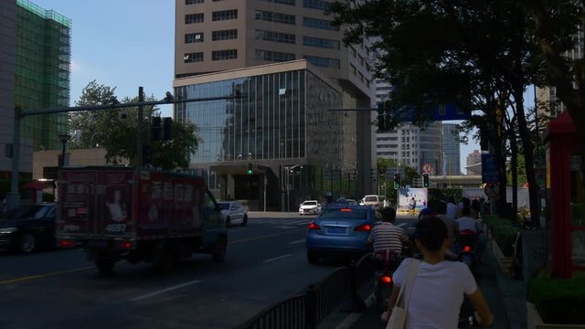 day time shanghai rental bicycles people ride street view 4k china
