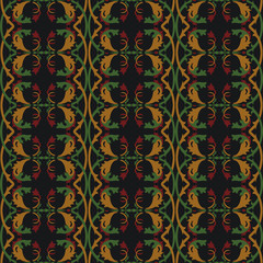 Vector damask seamless pattern background botanic garden spiral curve cross vine leaf flower