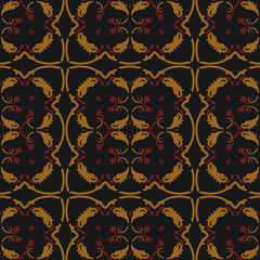 Vector damask seamless pattern background botanic garden spiral curve square cross vine leaf flower