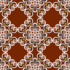 Vector damask seamless pattern background check cross round flower frame