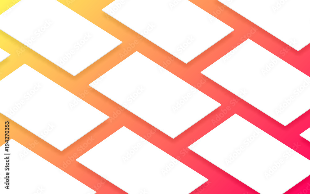 Poster mobile app user interface ui concept blank white screens grid vector mockup template on colorful ora