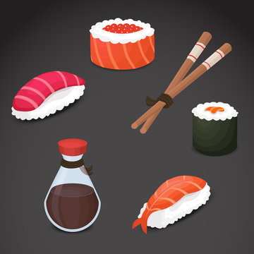 Sushi vector icon set.