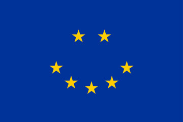 Happy face, made of the European Union flag. Representation of a smiling face, made of seven yellow five-pointed stars of the European flag, with blue background. Illustration. Vector.