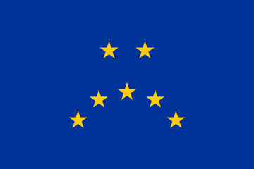 Sad face, made of the European Union flag. Representation of a unhappy face, made of seven yellow five-pointed stars of the European flag, with blue background. Illustration. Vector.