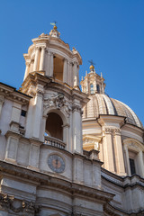 Fototapeta na wymiar A lovely day of snow in Rome, Italy, 26th February 2018: a beautiful view of Saint Agnese in Agone in Navona Square under the snow