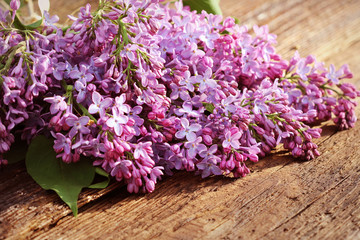 The beautiful lilac on a old wooden background