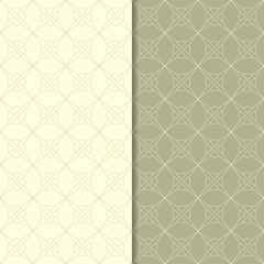 Olive green geometric ornaments. Set of seamless patterns
