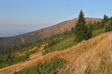 beautiful autumn landscape of Giant Mountains National park in the Czech republic near town Spindleruv mlyn.