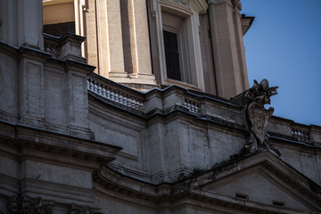 A lovely day of snow in Rome, Italy, 26th February 2018: a beautiful view of Saint Agnese in Agone in Navona Square under the snow
