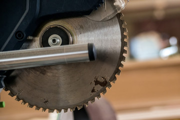 Close up modern circular wood saw