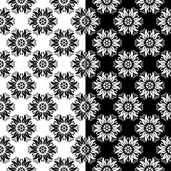 Black and white floral seamless patterns. Set of backgrounds