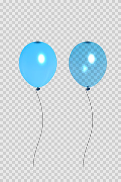 Set of two blue balloons. Isolated on transparent background. Element for the design of postcards, booklets, congratulations, holidays, gift certificates, Vector