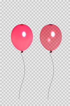 Set of two red balloons. Isolated on transparent background. Element for the design of postcards, booklets, congratulations, holidays, gift certificates, Vector
