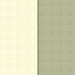 Olive green geometric ornaments. Set of seamless patterns