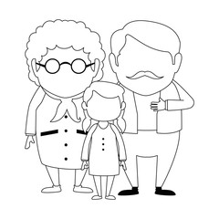 couple of grandparents with granddaughter avatars characters vector illustration design
