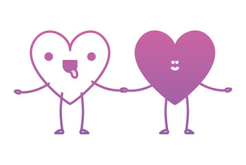 cute hearts love couple kawaii characters vector illustration design