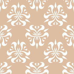 Fototapeta na wymiar White floral seamless pattern on beige background