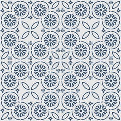 Vector damask seamless pattern background blue round curve cross frame dot line flower