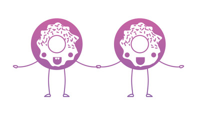 sweet donuts couple kawaii characters vector illustration design