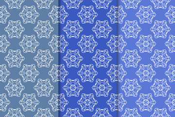 Blue floral ornaments. Set of vertical seamless patterns