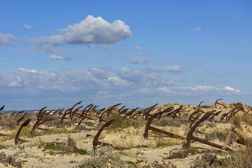 Anchor cemetery in the beach Praia do Barril, Tavira, Algarve, Portugal.