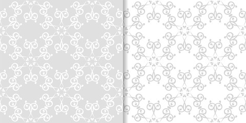 Light gray set of floral seamless patterns