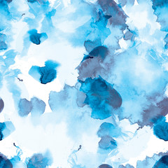 White and blue seamless pattern watercolor blots - 194278970