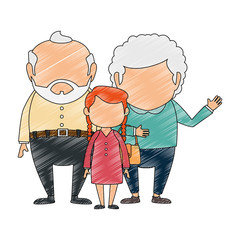 couple of grandparents with granddaughter avatars characters vector illustration design